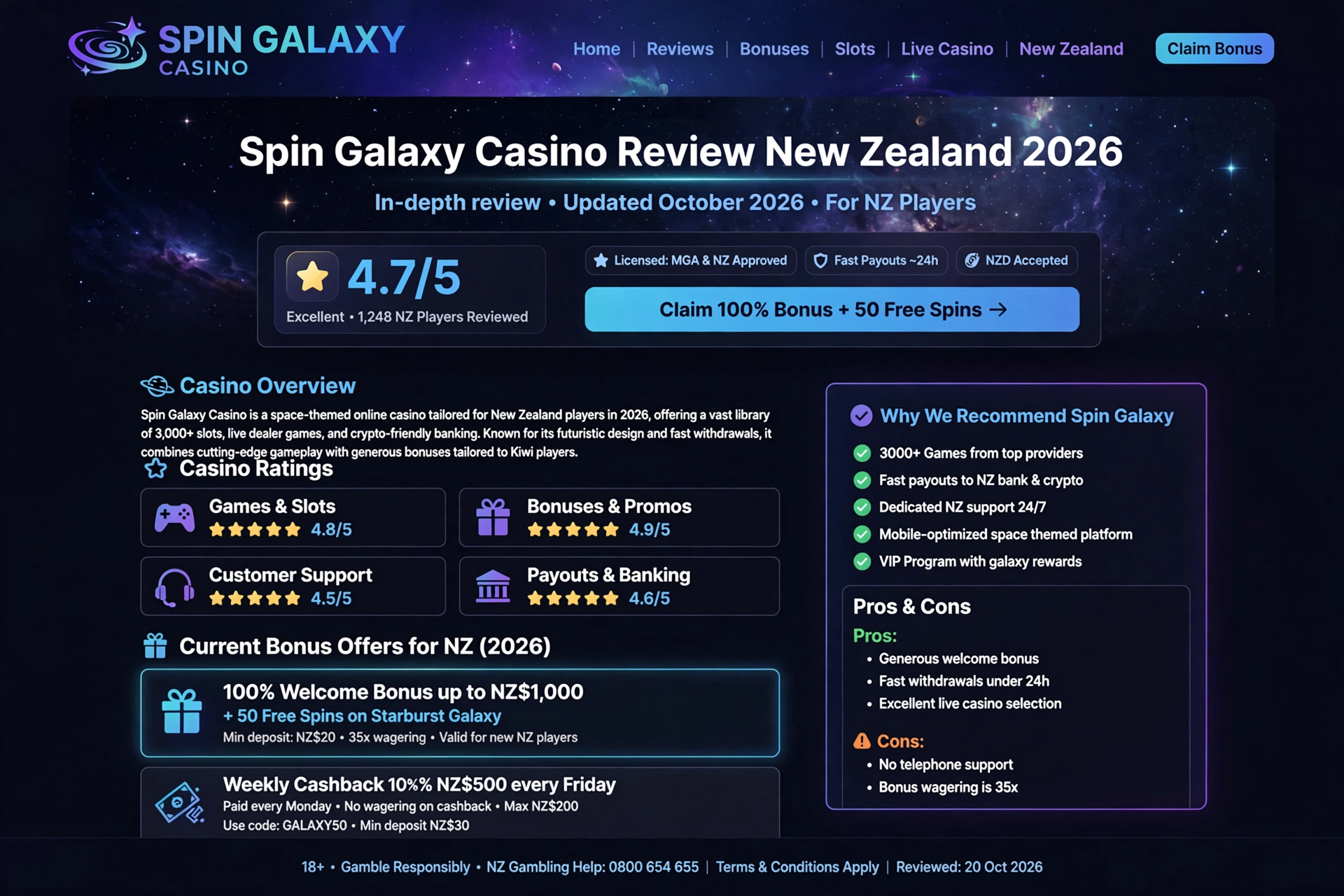 Spin galaxy casino review new zealand 2026 | expert nz guide & rating
